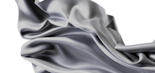 Abstract and luxurious silver cloth texture against a pristine white backdrop, ideal for backgrounds and design elements