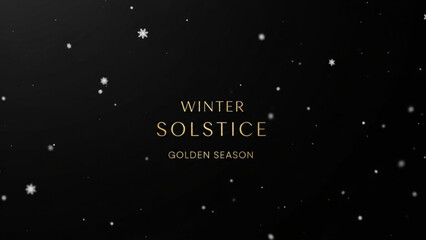 Winter solstice golden season with snowflakes on black background