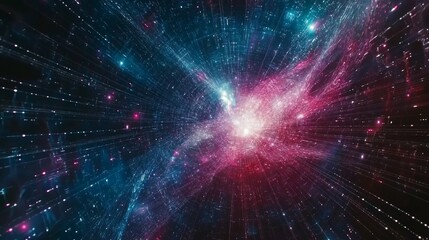 Obraz premium Cosmic Data Stream Nebula Background, Digital Warp, Futuristic Tech