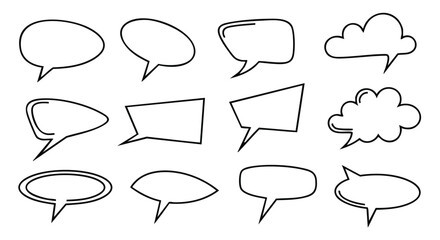 Fototapeta premium Diverse hand-drawn speech and thought bubbles for creative communication design on isolated white background vector illustration