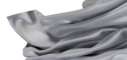 Close-up of elegant silver fabric with flowing folds creating a luxurious texture. Perfect for backgrounds and design pr