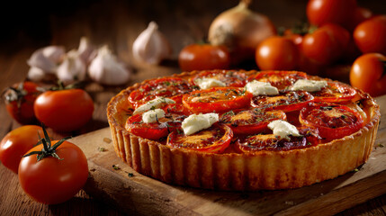 Rustic Tomato Basil Tart Top View &ndash; AI Generative