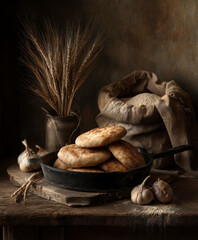 Bieszczadzkie Proziaki, soda bread, originating from Subcarpathia. AI generativ.