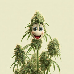 cannibis buds with a happy realistic face on a cannibis plant . AI generative.