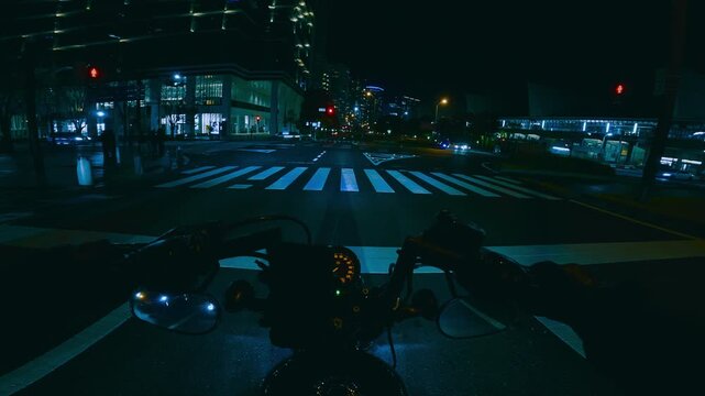 Japan Tokyo Night City Intersection Motorcycle Stop POV 4K