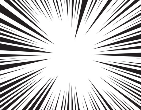 Manga comic explosion, motion or movement effect, vector background. Manga anime cartoon radial speed lines and abstract pattern for comic book burst, flash ray or explode bang action