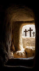 Empty Tomb with Crosses at Sunrise &ndash; AI Generative