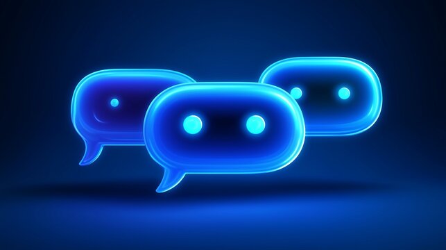 AI Chatbot Interaction Icons with Glowing Blue Digital Aesthetic - Powered by Adobe