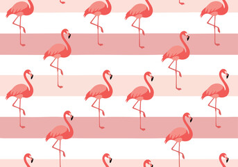 Fototapeta premium Whimsical Flamingo Pattern on a Soft Striped Background A Cheerful and Decorative Design for Various Applications and Artistic Projects