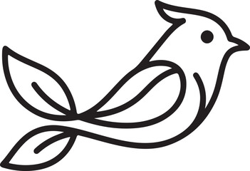 Minimalist Line Art Bird with Leaf Tail Vector Illustration. Premium Eco Bird Logo Design