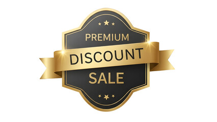 Premium Luxury Discount Sale Badge Vector with Gold Frame, Metallic Shine, Refined Typography, and Elegant Ribbon Accents for High-End Promotions.png