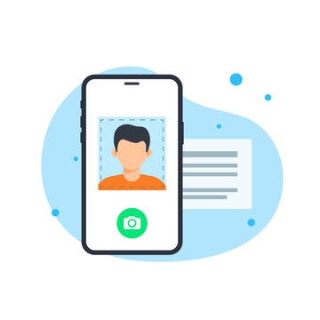 Secure mobile profile photo capture onboarding screen flat design vector empty state ui graphic illustration