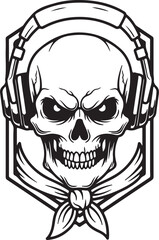 Skull with Headphones Vector &ndash; Edgy Music Emblem for Tattoos, Logos, and Streetwear Design. EPS 10, Illustration of skull Logo