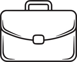 Classic Briefcase Line Art Vector Illustration. Minimalist Black and White Business Suitcase Icon with Handle and Flap for Professional Branding, Logo, and Stock Graphics