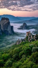 Misty Mountain Monastery Landscape &ndash; AI Generative