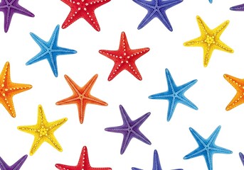 Colorful starfish pattern on a white background.