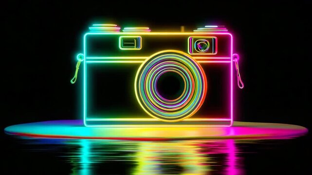 ネオン線のカメラが中央で光る図