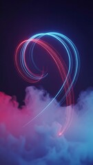 Vibrant neon light trails swirling through clouds at night