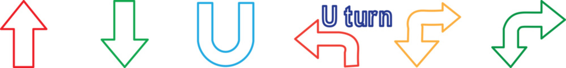 Colorful directional arrows and a u turn symbol illustration © JANNATUL FERDOUSH