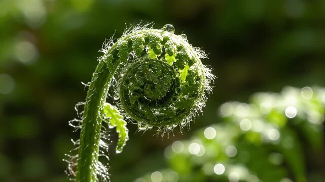 Fiddlehead Fern Closeup in Forest Setting.