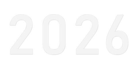 Modern 2026 White Glass Numbers, 3D Typography for New Year on Transparent Background
