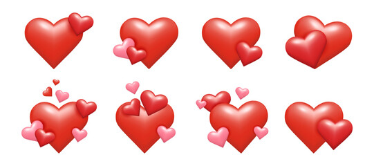 Valentine's Day 3d Red Heart Ballon Shape set isolated on transparent background