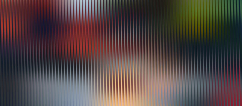 Glossy ribbed glass background with vertical lines over a soft multicolor mesh gradient in deep reds, blues, greens, and warm highlights, ideal for modern tech interfaces, premium product mockups - Powered by Adobe