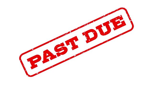 Past due rubber stamp icon animation with red letters isolated on green screen background