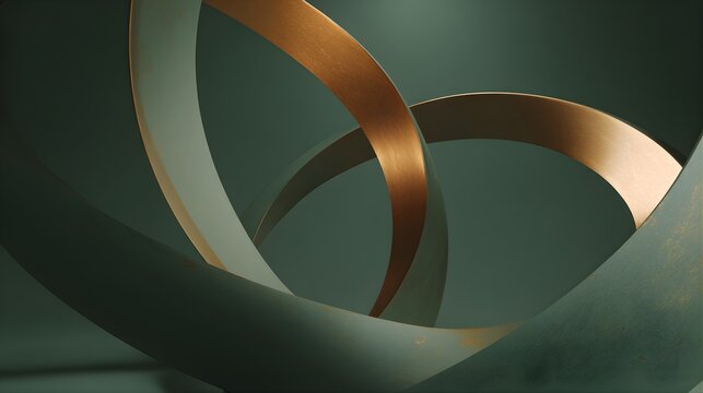 Abstract 3D Geometric Twisted Metallic Rings with Copper and Teal Texture for Modern Corporate Branding and Luxury Presentation Backdrop Concept