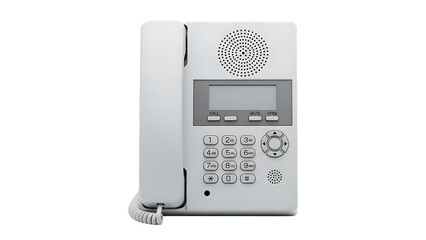 Fototapeta premium White Wall-Mounted Landline Telephone with Digital Display and Speakerphone