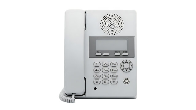 White Wall-Mounted Landline Telephone with Digital Display and Speakerphone