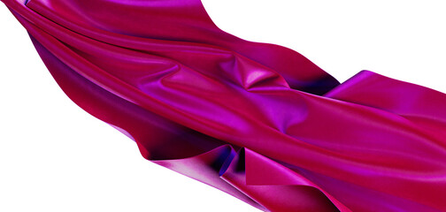Elegant abstract of a vibrant magenta satin fabric flowing against a white backdrop. Ideal for design and visual concept