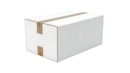White Cardboard Box with Brown Tape on Transparent Background