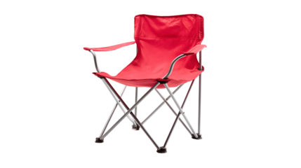 Red folding camp chair isolated on transparent background