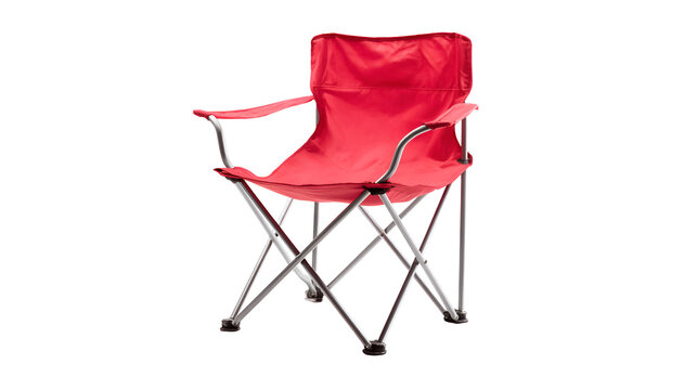 Red folding camp chair isolated on transparent background