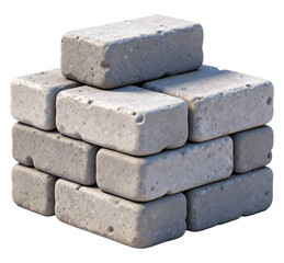 Concrete blocks 3D illustration, isolated on transparent background, png