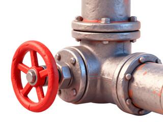 Pipe valve system 3D illustration, isolated on transparent background, png