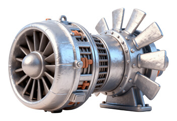 Industrial turbine 3D illustration, isolated on transparent background, png