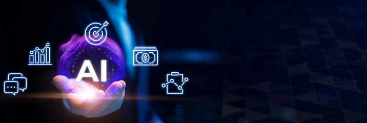 Businessman Using AI Hologram Technology