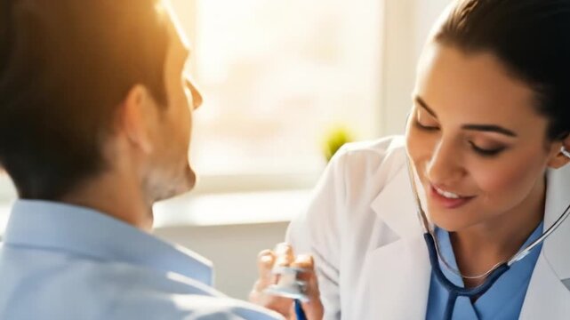 Heartbeat Harmony: Compassionate Doctor Listens Attentively to Patient's Heart with Stethoscope