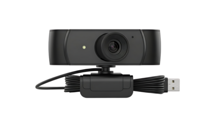 Black USB Webcam with Adjustable Lens and Cable for Video Conferencing