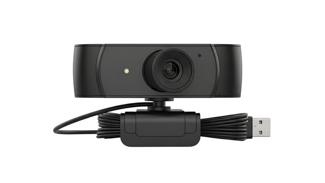 Black USB Webcam with Adjustable Lens and Cable for Video Conferencing - Powered by Adobe