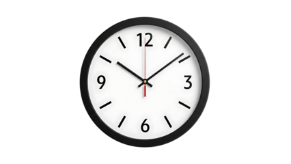 Modern Black Wall Clock Showing Time in Bright Room