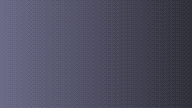 Abstract bitmap background with a purple dithering gradient and halftone texture. Retro 8-bit pixel art style for video game graphics and digital decoration.