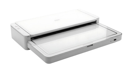 Modern White Flatbed Scanner on White Background for Document and Photo Digitization