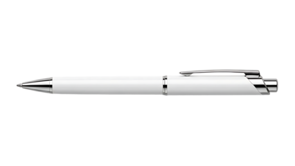 Elegant White Ballpoint Pen with Silver Accents on White Background for Office and Writing Supplies