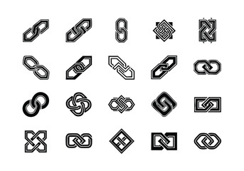 Collection of interconnected geometric chain link symbols presented in a clean graphic arrangement against a white background