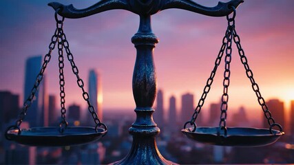 Balance scale image over city background