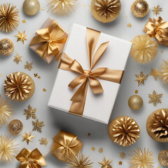 minimal gift box with satin ribbon, front view, professional stock photo