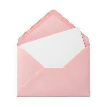 Open pink envelope with paper isolated on transparent background
